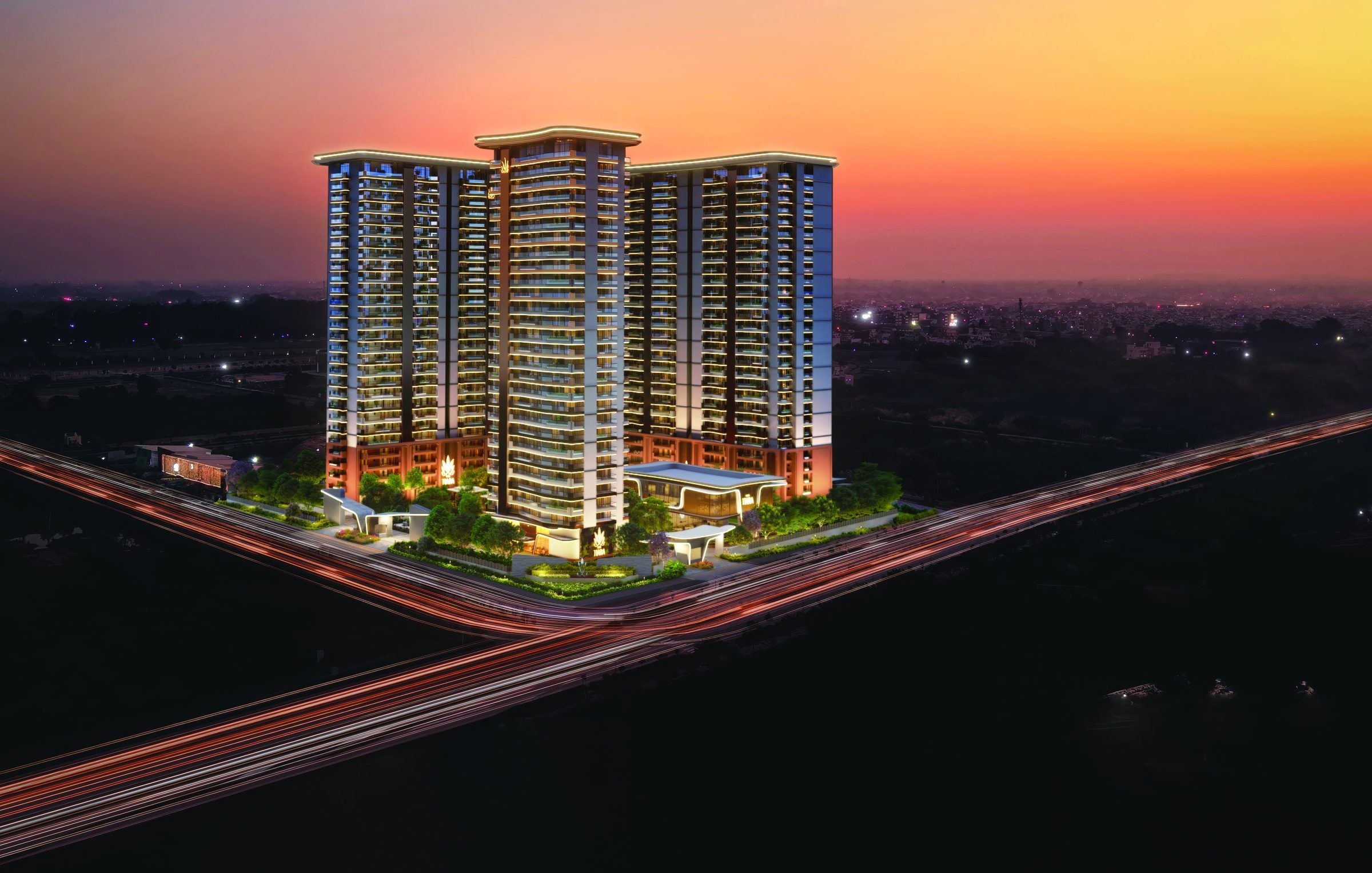 The Tiara towers at dusk, Medicity, New Chandigarh