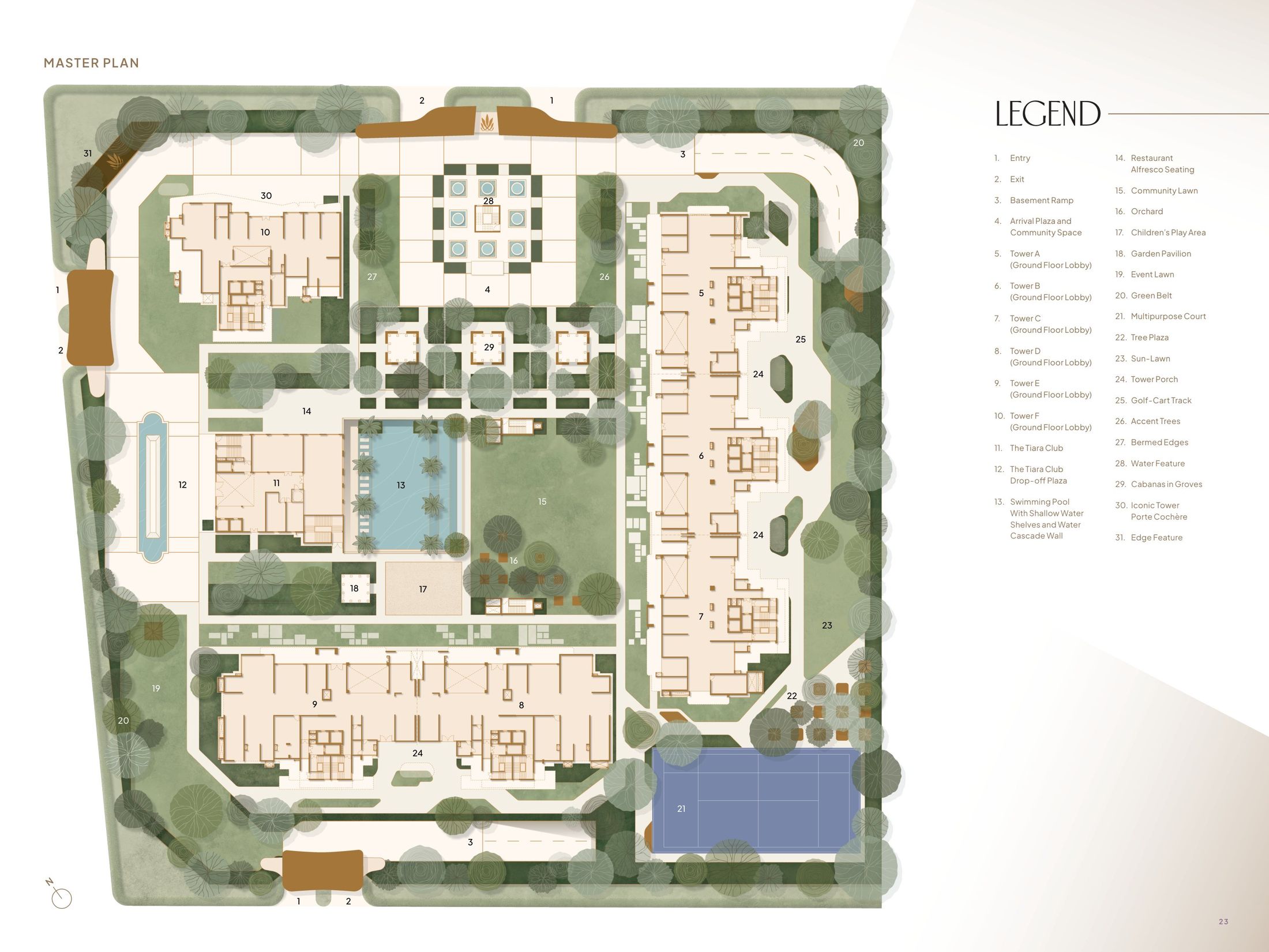 The Tiara master plan showing six towers, clubhouse, pool and landscaped grounds