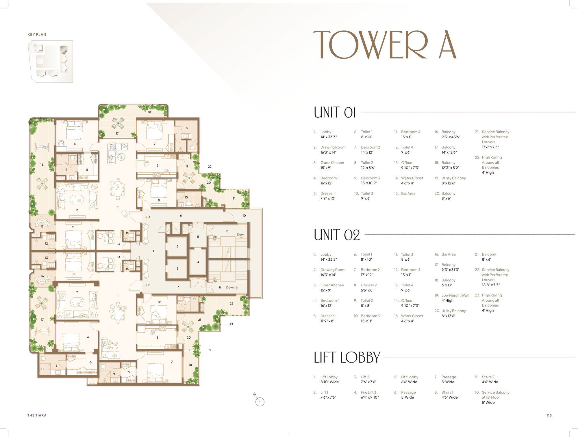 Tower A typical floor plan, The Tiara